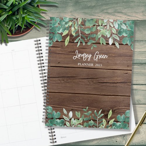 Custom Rustic Barn Wood Greenery 2023 Planner