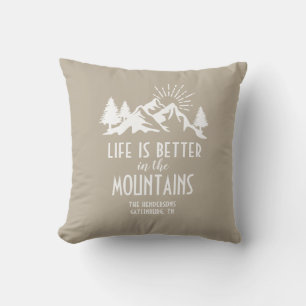 Custom Rustic Better in Mountain Quote Tan White Outdoor Pillow