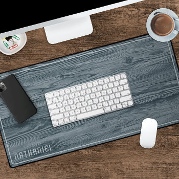 Custom Rustic Blue Gray Colored Faux Woodgrain Desk Mat by CaseConceptCreations at Zazzle