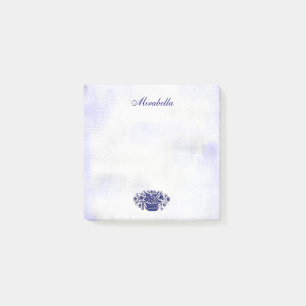 Custom Rustic Blue White Floral Faux Canvas Sticky Post-it Notes