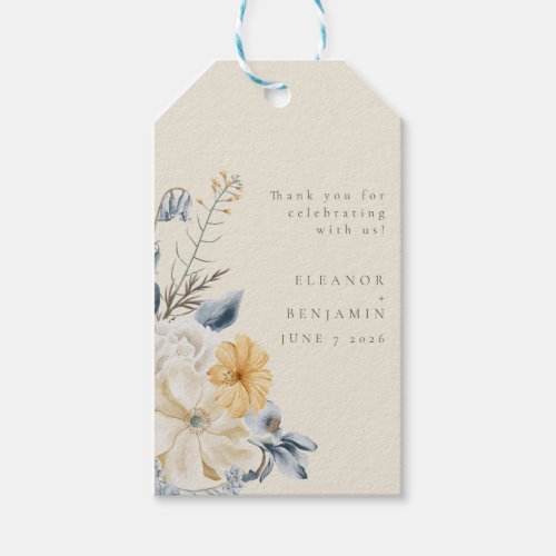 Custom Rustic Blue Yellow Floral Wedding Thank You Gift Tags