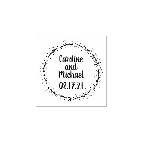 Custom Rustic Botanical Country Wreath Wedding Rubber Stamp