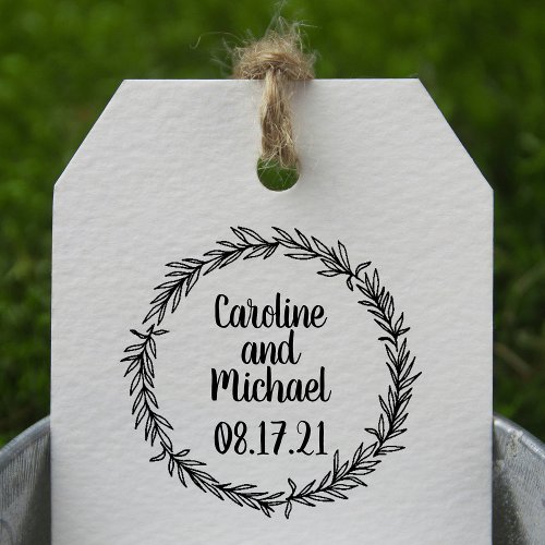 Custom Rustic Botanical Country Wreath Wedding Rubber Stamp