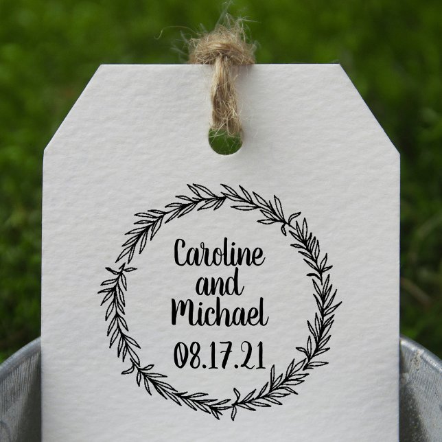 Custom Rustic Botanical Country Wreath Wedding Rubber Stamp (Creator Uploaded)