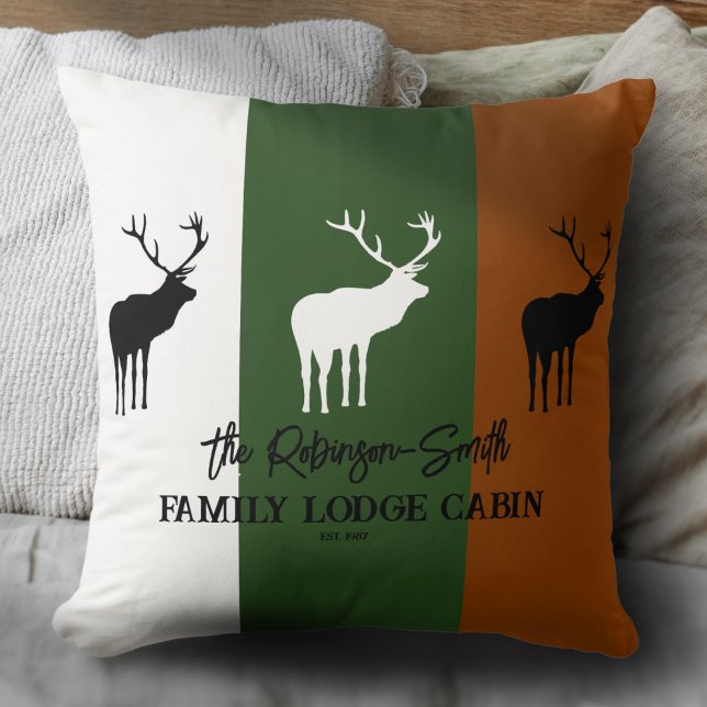 Custom Rustic Brown Green White Elk Silhouette Throw Pillow (Creator Uploaded)