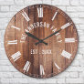 Custom Rustic Brown Wood Family Name Farmhouse Large Clock