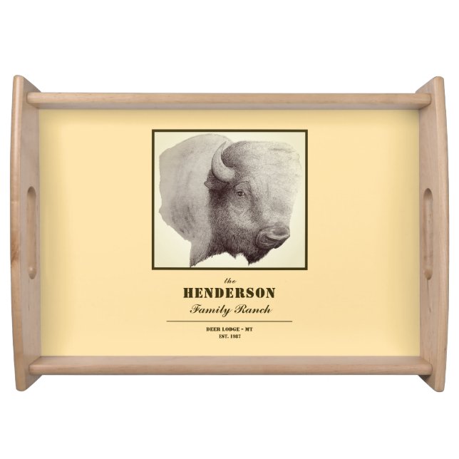 Custom Rustic Buffalo Family Name Serving Tray (Front)