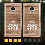 Custom Rustic Business Logo Barn Wood Cornhole Set<br><div class="desc">This modern,  rustic corn hole set features your business logo over a printed light brown wood backdrop. Customize with your tagline or the additional message blank and make this your own unique summer game set for the farmhouse style lake house,  family cottage or country cabin business.</div>
