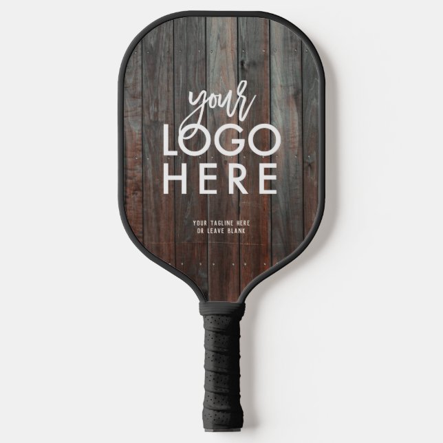 Custom Rustic Business Logo Dark Barn Wood Pickleball Paddle (Front)