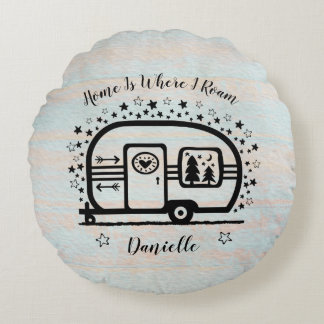 Custom Rustic Camping Camper Trailer Rv Lifestyle Round Pillow
