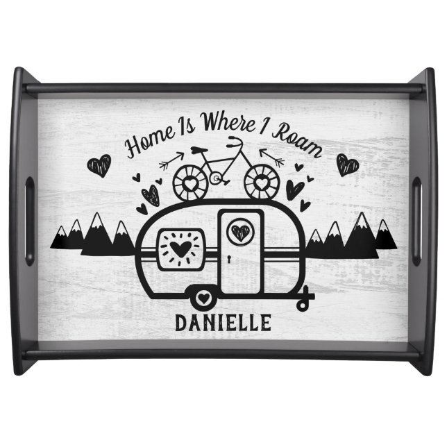Custom Rustic Camping Camper Trailer Rv Lifestyle Serving Tray (Front)