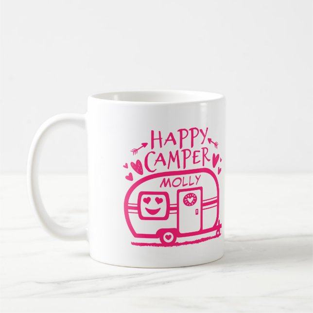 Custom Rustic Camping Happy Camper RV Coffee Mug (Left)