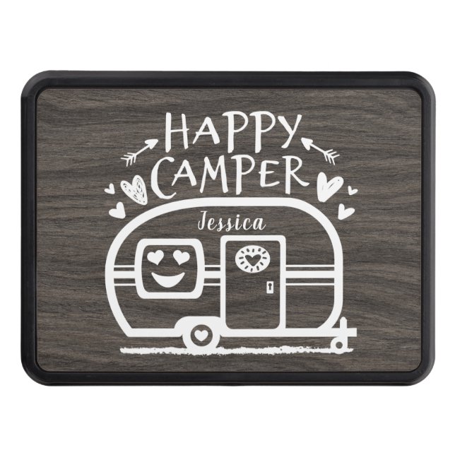 Custom Rustic Camping Happy Camper RV Hitch Cover (Front)