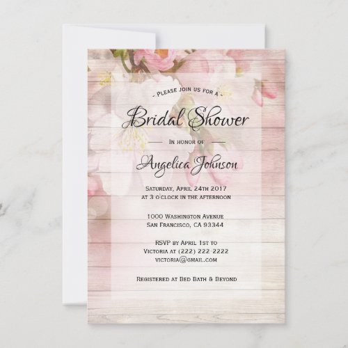 Custom Rustic Cherry Blossom Floral Bridal Shower Invitation