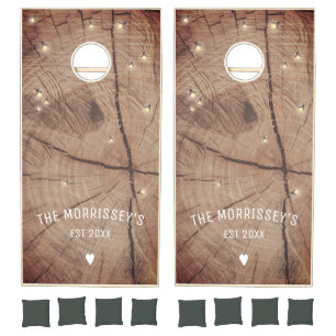 Custom Rustic Country Cut Wood Fireflies Newlyweds Cornhole Set