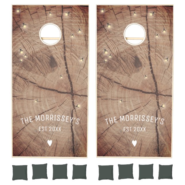 Custom Rustic Country Cut Wood Fireflies Newlyweds Cornhole Set (Set)