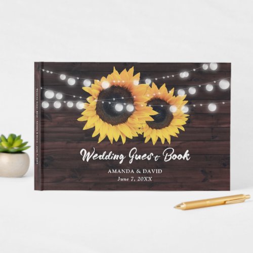 Custom Rustic Country Wood Sunflower Wedding Guest Book