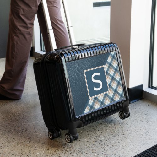 Custom Rustic Dark Blue Brown Stripe Plaid Pattern Luggage