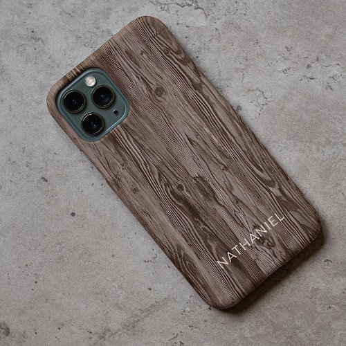 Custom Rustic Dark Brown Colored Faux Woodgrain iPhone 11 Pro Case