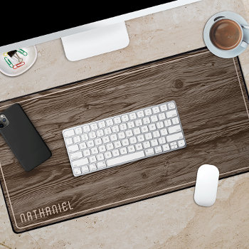 Custom Rustic Dark Brown Colored Faux Woodgrain Desk Mat by CaseConceptCreations at Zazzle