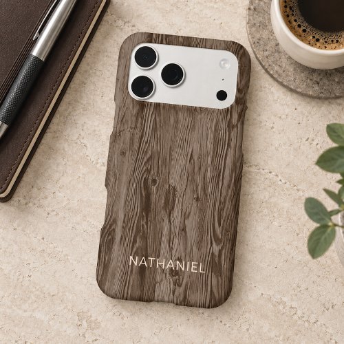 Custom Rustic Dark Brown Colored Faux Woodgrain Iphone 18 Pro Max Case