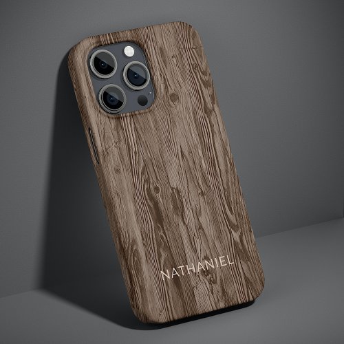 Custom Rustic Dark Brown Colored Faux Woodgrain iPhone 13 Pro Case