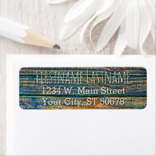 Custom Rustic Dark Brown Teal Blue Wood Grain Label