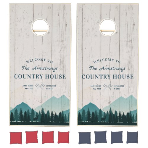 Custom Rustic Family Country House White Wood Cornhole Set