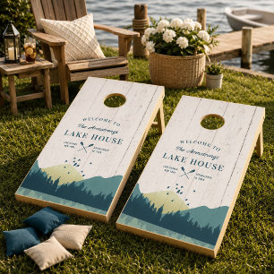 Custom Rustic Family Lake House Wood Plank Cornhole Set