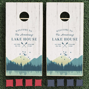 Custom Rustic Family Lake House Wood Plank Cornhole Set