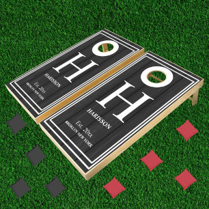 Custom Rustic Family Lakehouse Name Monogram Wood Cornhole Set