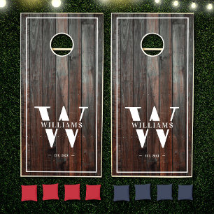 Custom Rustic Family Monogram Name Barn Wood Cornhole Set
