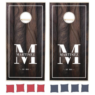 Custom Rustic Family Monogram Name Dark Wood Cornh Cornhole Set