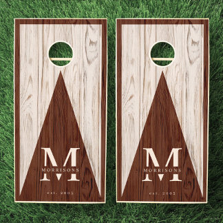 Custom Rustic Family Monogram Name Wood Cornhole Set