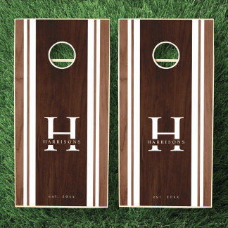 Custom Rustic Family Monogram Name Wood Cornhole Set