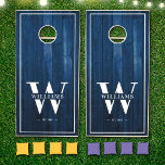 Custom Rustic Family Monogram Nautical BlueWood Cornhole Set<br><div class="desc">This modern, rustic nautical corn hole set features your family monogram and name over a printed dark blue wood backdrop in a retro cool typography design. Customize with your family name and initial and make this your own unique summer game set for the farmhouse style lakehouse, family cottage, or country...</div>