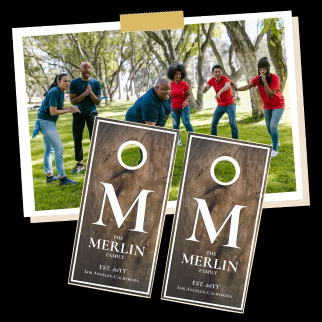 Custom Rustic Family Monogram Wood Texture Wedding Cornhole Set (Creator Uploaded)