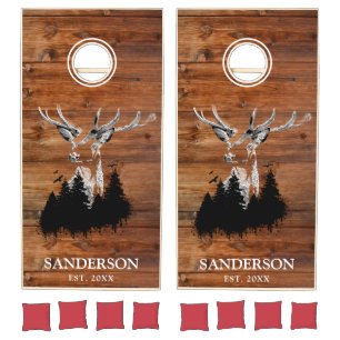 Custom Rustic Family Name Deer Wood Cornhole Set