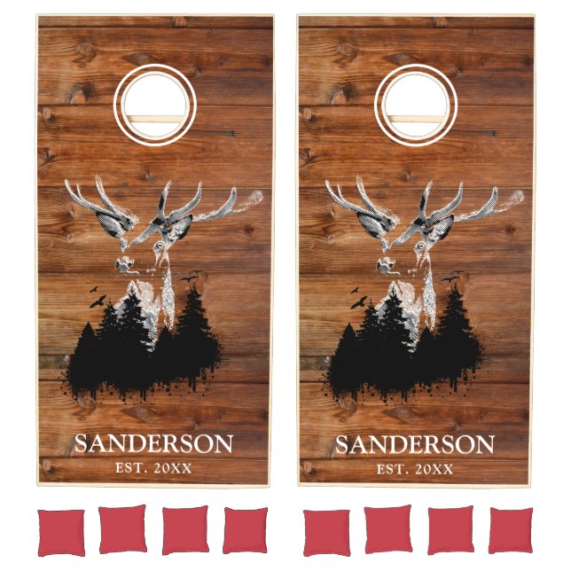 Custom Rustic Family Name Deer Wood Cornhole Set (Set)