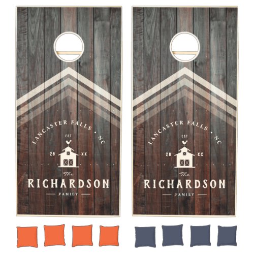 Custom Rustic Family Name Farmhouse Country Barn Cornhole Set