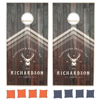 Custom Rustic Family Name Farmhouse Deer Buck Hunt Cornhole Set