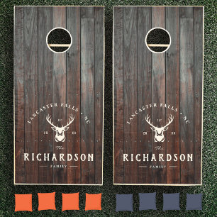 Custom Rustic Family Name Farmhouse Deer Buck Hunt Cornhole Set