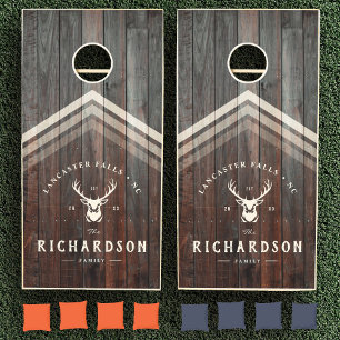 Custom Rustic Family Name Farmhouse Deer Buck Hunt Cornhole Set