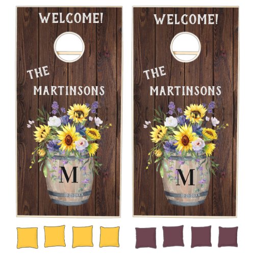 Custom Rustic Family Name Monogram Cornhole Set