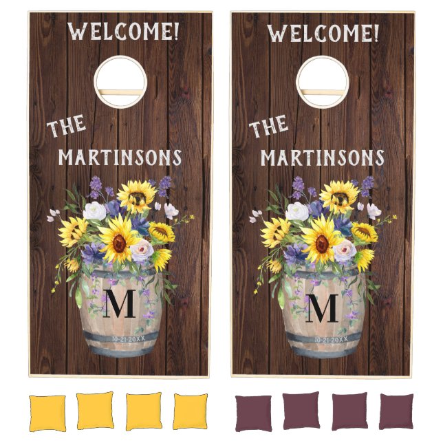 Custom Rustic Family Name Monogram Cornhole Set (Set)