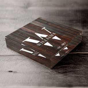 Custom Rustic Farmhouse Family Monogram Dark Wood Paperweight