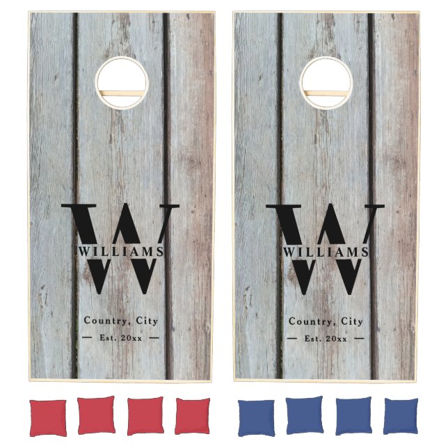 Custom Rustic Farmhouse Family Monogram Light Wood Cornhole Set (Set)