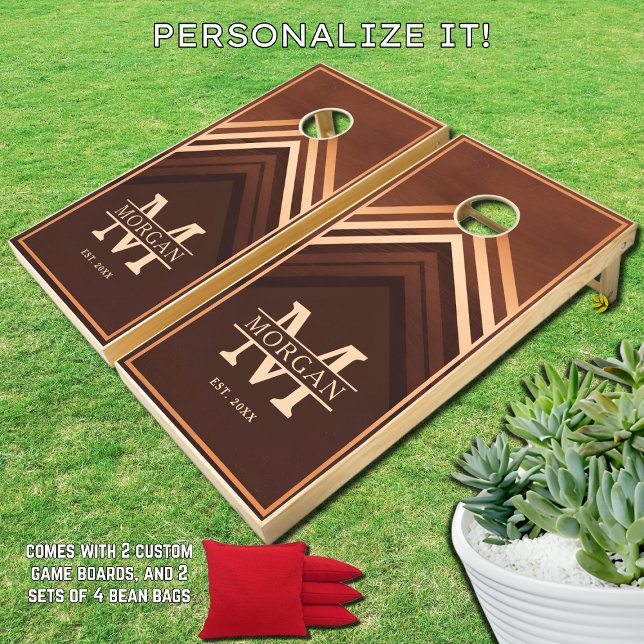 Custom Rustic Farmhouse Family Monogram Name Cornhole Set (Creator Uploaded)