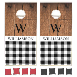 Custom Rustic Farmhouse Family Monogram Name Wood  Cornhole Set
