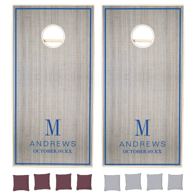 Custom Rustic Farmhouse Family Monogram Name Wood Cornhole Set (Set)